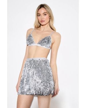 MissPap Premium Mixed Sequin Embellished Mini Skirt - Gray