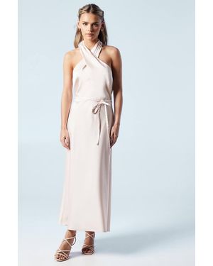 Oasis Petite Cross Front Halter Neck Bridesmaid Midi Dress - White