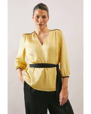 Wallis Satin Belted Blouse - Yellow