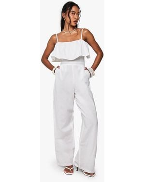 Boohoo Cotton Blend Frill Jumpsuit - White