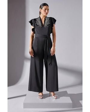 Wallis Embellished Crepe Jumpsuit - Gray