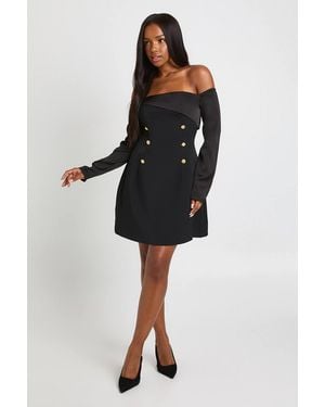 Boohoo Bardot Long Sleeve Tailored Mini Dress - Black