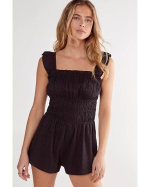 Nasty Gal Broderie Ruched Ruffle Romper - Black
