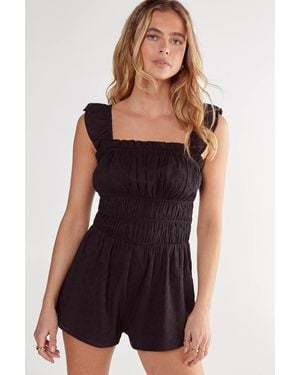 Nasty Gal Broderie Ruched Ruffle Romper - Black