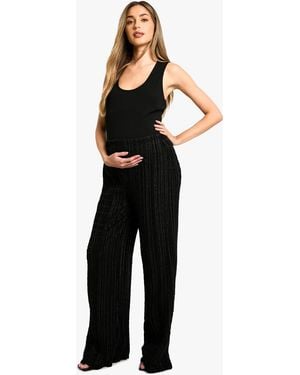 Boohoo Maternity Textured Crinkle Wide Leg Pants - Black