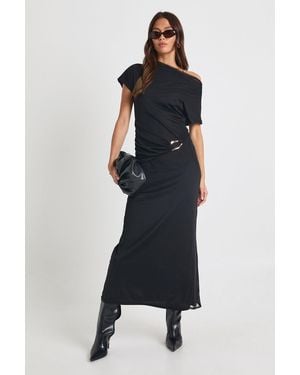 Boohoo Cowl Neck Trim Detail Maxi Dress - Blue