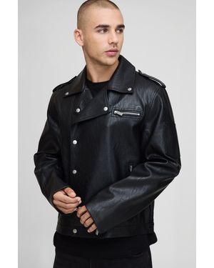 Boohoo Boxy Fit Pu Biker Jacket - Black