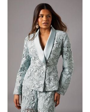 Coast Petite Lace Double Breasted Blazer With Satin Lapel - Gray