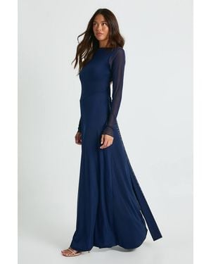 Boohoo Long Sleeve Twist Detail Open Back Maxi Dress - Blue
