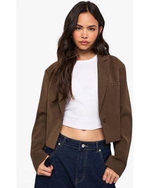 Boohoo Tailored Cinched Waist Crop Blazer - Brown