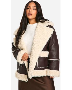 Boohoo Plus Borg Trim Jacket - Black