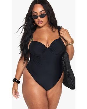 Boohoo Bañador Plus Con Ribete De Sol Y Balcón - Azul