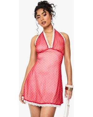 Boohoo Polka Dot Lace Trim A-Line Mini Dress - Red