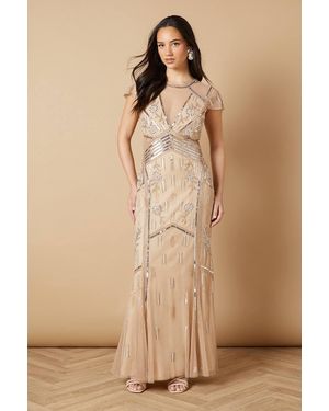 Oasis Hand Embellished Mesh Maxi Dress - Natural