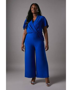 Coast Plus Shawl Collar Wrap Front Jumpsuit - Blue