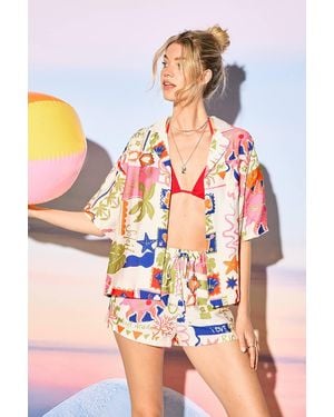 Warehouse Hcd Postcard Print Boxy Oversized Shirt - Red