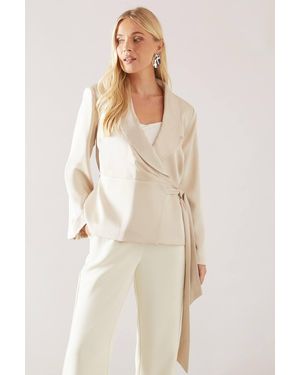 Wallis Petite Fluid Satin Wrap Tie Jacket - Natural