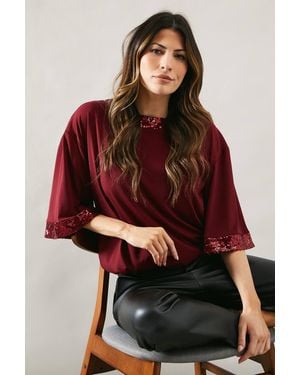 Wallis Occasion Sequin Trim Ity Top - Red