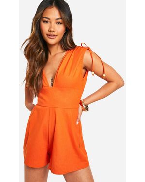 Boohoo Bead Detail Plunge Playsuit - Orange