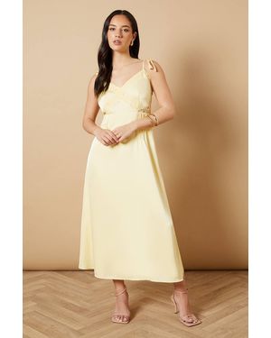 Oasis Strappy Satin Lace Insert Midi Dress - Natural