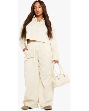 Boohoo Plus Wide Leg Stripe Trouser - Natural