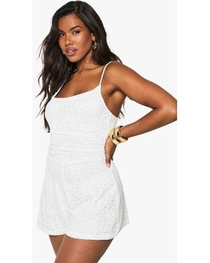 Boohoo Strappy Lace Playsuit - White