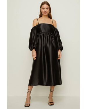 Oasis Rachel Stevens Cold Shoulder Satin Dress - Black
