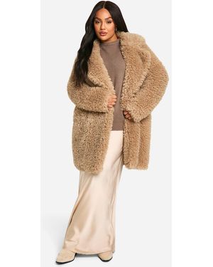 Boohoo Plus Teddy Faux Fur Coat - Natural