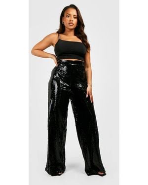 Boohoo Plus Sequin Wide Leg Pants - Black