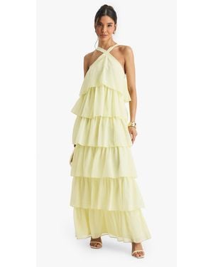Boohoo Chiffon Tiered Halterneck Maxi Dress - Metallic