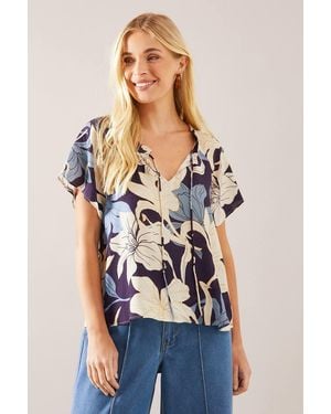 Wallis Petite Floral Tie Neck Top - Blue