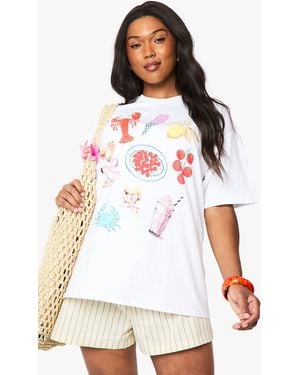 Boohoo Camiseta Plus Oversize Con Estampado Gráfico - Blanco