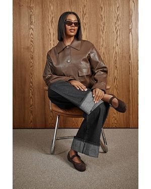 Boohoo Plus Collared Button Down Jacket - Brown