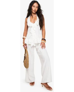Boohoo Woven Crinkle Seam Detail Wide Leg Trouser - White