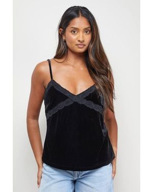 Oasis Velvet Lace Detail V Neck Strappy Cami Top - Black