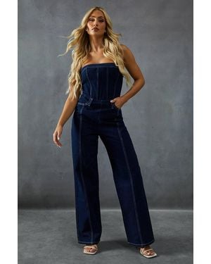 MissPap Seam Detail Bandeau Denim Jumpsuit - Blue