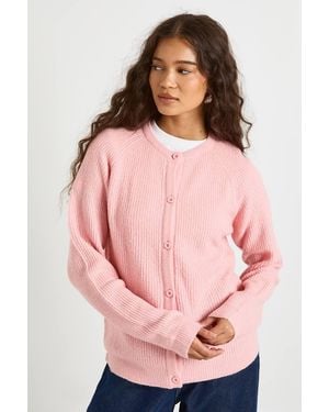 Boohoo Crew Neck Knit Cardigan - Pink
