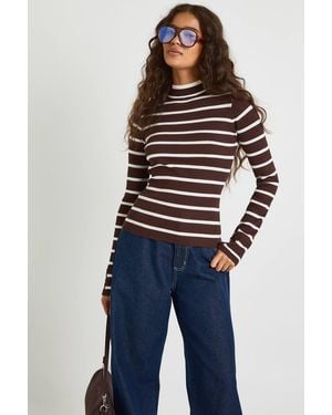Boohoo Stripe Long Sleeve Knit Top - Blue