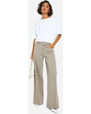 Boohoo Tall Diamante Embellished Wide Leg Jean - White