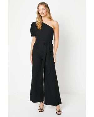 Oasis Linen One Shoulder Jumpsuit - Black