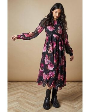 Oasis Occasion Floral Trim Insert Midaxi Dress - Brown