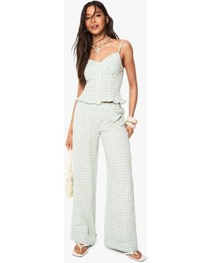 Boohoo Gingham Turn Up Hem Wide Leg Pants - White