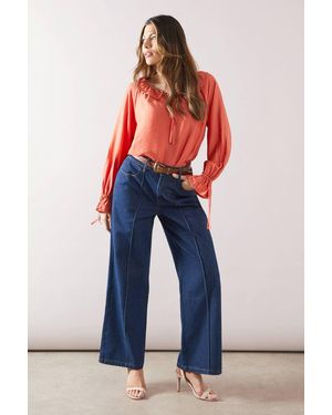 Wallis Viscose Linen Ruffle Blouse - Blue