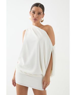 MissPap Satin Off Shoulder Asymmetric Bodycon Mini Dress - Gray