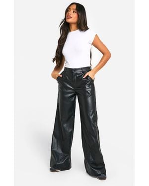 Boohoo High Waisted Pu Wide Leg Trouser - Black