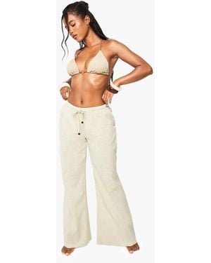 Boohoo Linen Low Rise Beaded Beach Pants - White
