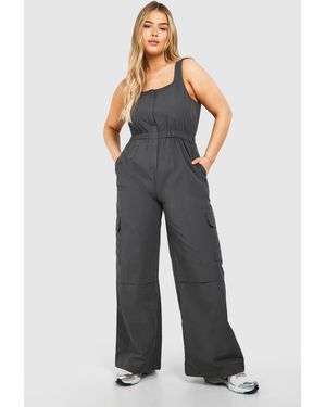 Boohoo Plus Cargo Woven Utility Scoop Jumpsuit - Blue