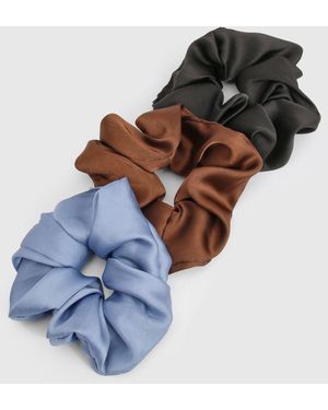 Boohoo Satin Scrunchies 3 Pack - Azul