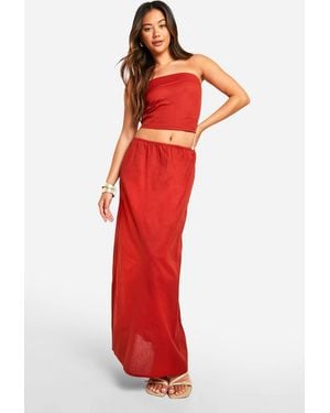 Boohoo Linen Look Bandeau & Column Maxi Skirt - Red