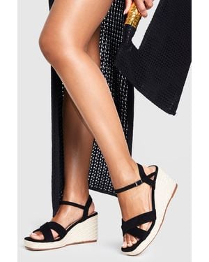Boohoo Wide Fit Square Toe Espadrille Low Wedges - Black